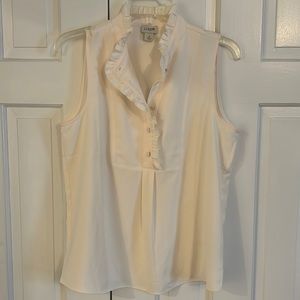 J Crew Women’s Cream Ruffle Button Up Sleeveless Blouse